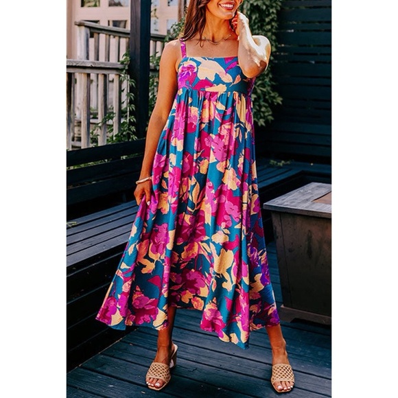 Dresses & Skirts - Blue Floral High Waist Dress